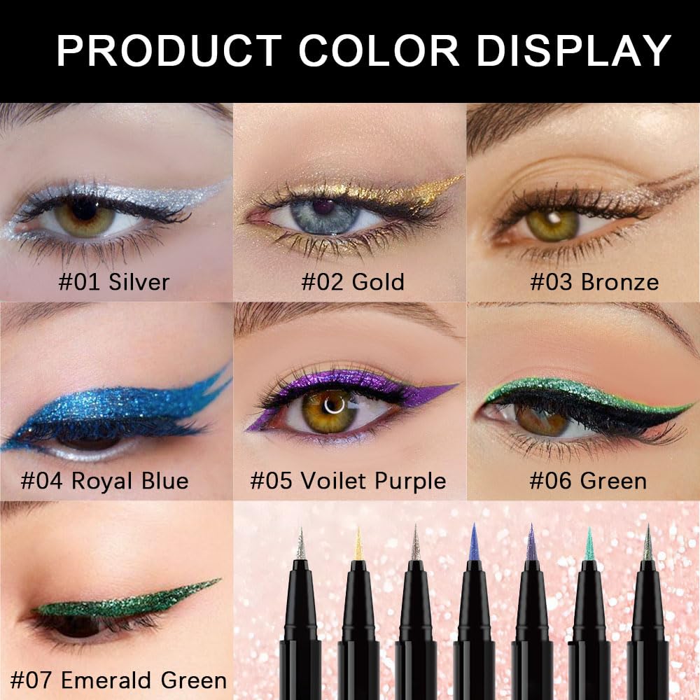 evpct 1Pcs Bronze Glitter Glittering Diamond Shimmer Liquid Eyeliner Eye Makeup Pencil Set, Sparkle Shimmer Colored Eyeliner Pen Waterproof Smudge Proof Long Lasting High Pigmented 03#