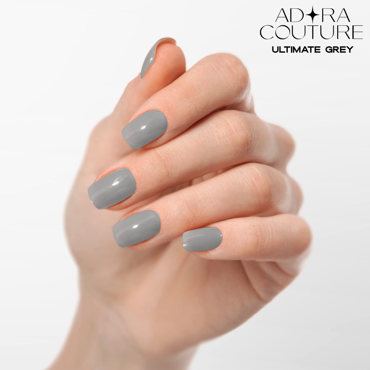 Adora Couture Semi Cured Gel Nail Strips with 20 Pieces, Salon Quality Nail Wraps for Women, Glossy Grey UV Gel Nail Stickers, UV Light Required, Ultimate Grey