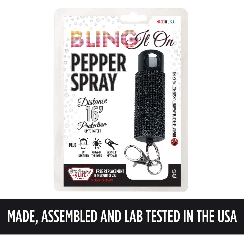Guard Dog Security Bling it On Pepper Spray, Keychain with Safety Twist Top, Mini and Easy Carry, Lightweight and Fashionable, Maximum Police Strength OC Spray, 16 Feet Range, 0.5 fl oz