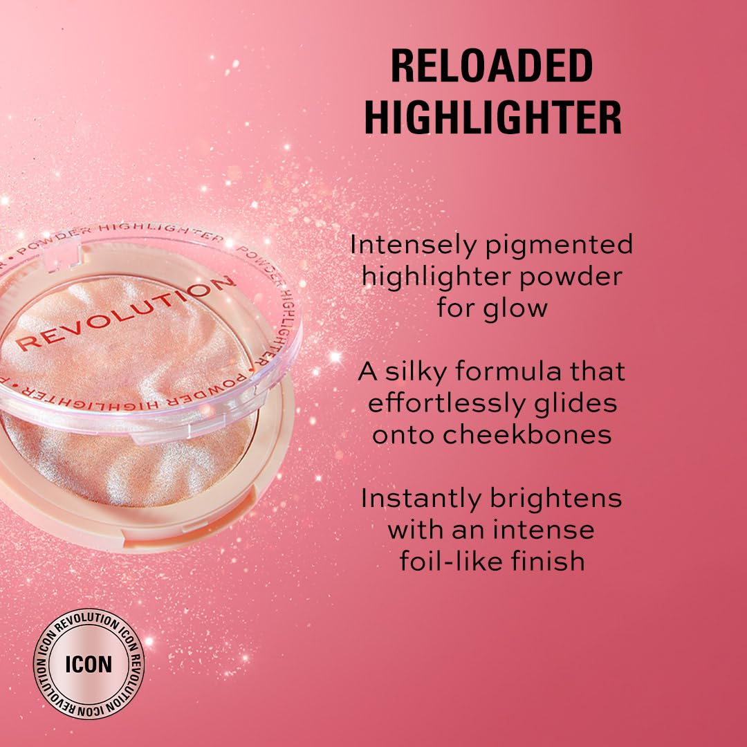Revolution, Reloaded Pressed Powder Highlighter, Intensely Pigmented for a High Impact Dewy Finish, Raise The Bar, 0.22 Oz
