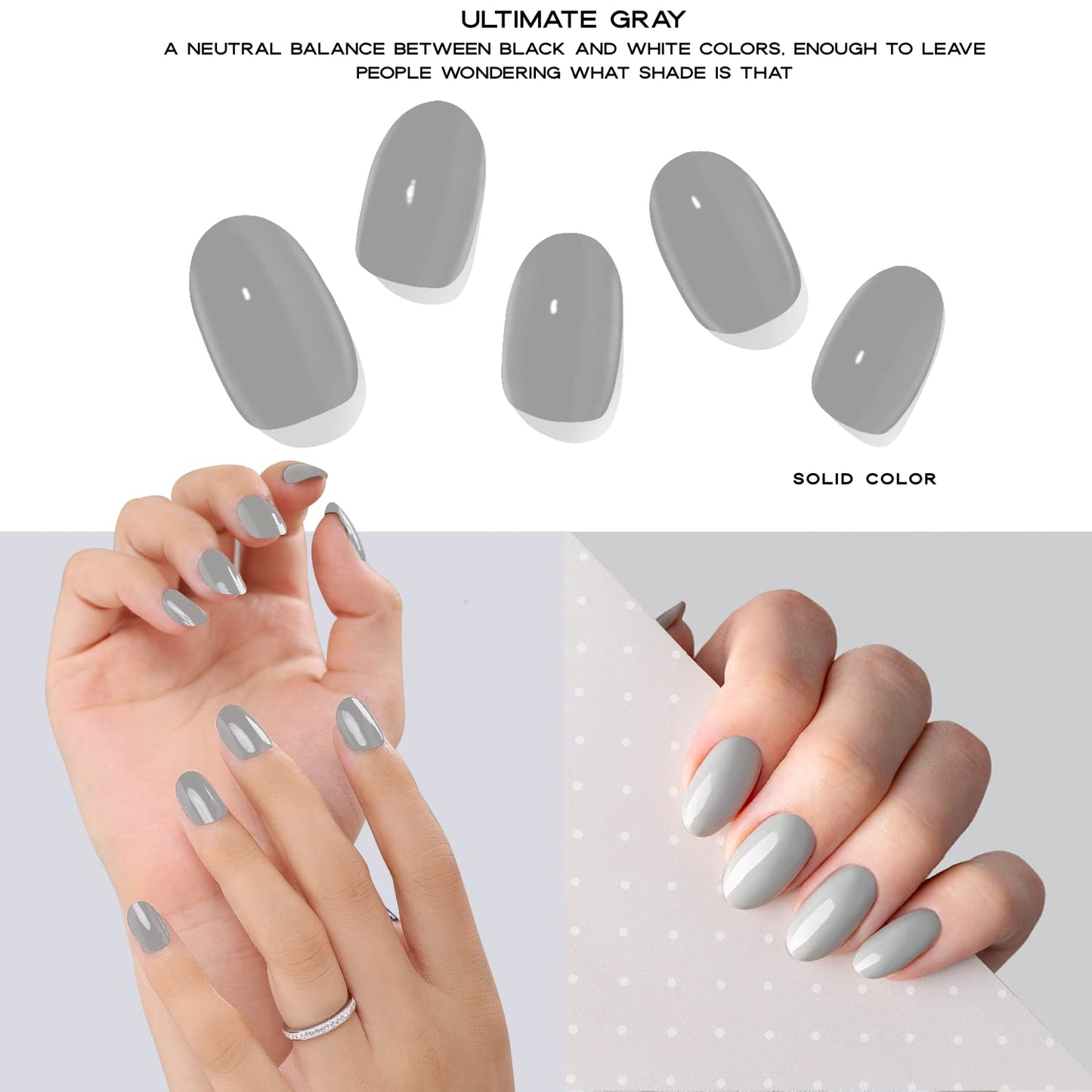 Adora Couture Semi Cured Gel Nail Strips with 20 Pieces, Salon Quality Nail Wraps for Women, Glossy Grey UV Gel Nail Stickers, UV Light Required, Ultimate Grey