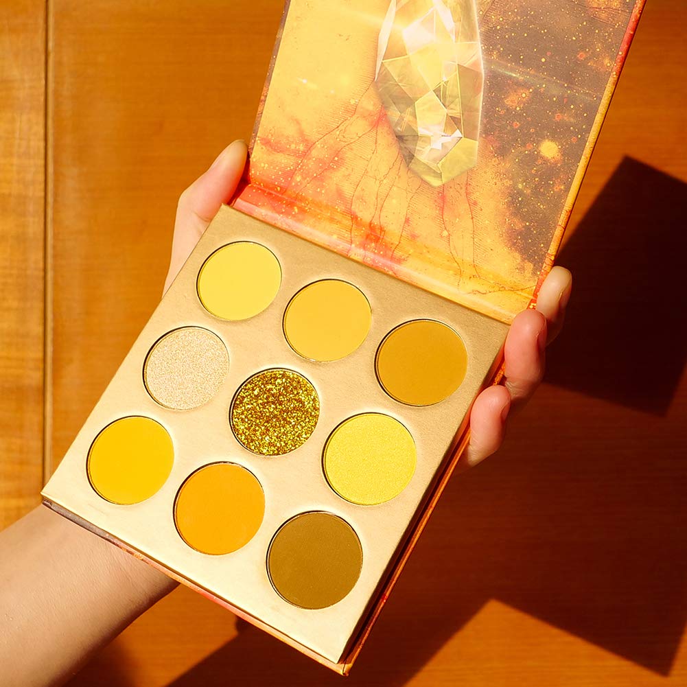 docolor Eyeshadow Palette 9 Colors Yellow Eyeshadow Gemstone Shadow Palette Highly Pigmented Mattes Shimmers Naked Smokey Glitter Cream Colorful Powder Blendable Long Lasting Waterproof Makeup Palette