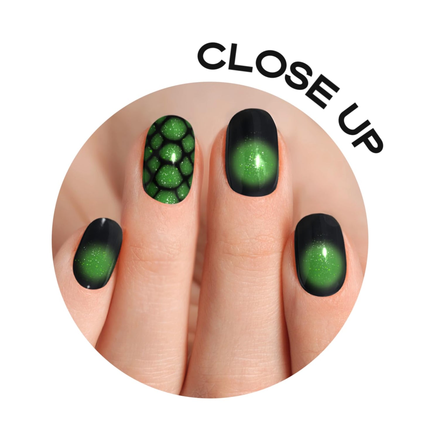 Adora Couture Semi Cured Gel Nail Strips with 30 Pieces, Salon Quality Nail Wraps for Women, Green Black Ombre Aura UV Gel Nail Stickers, UV Light Required, Lizard Green