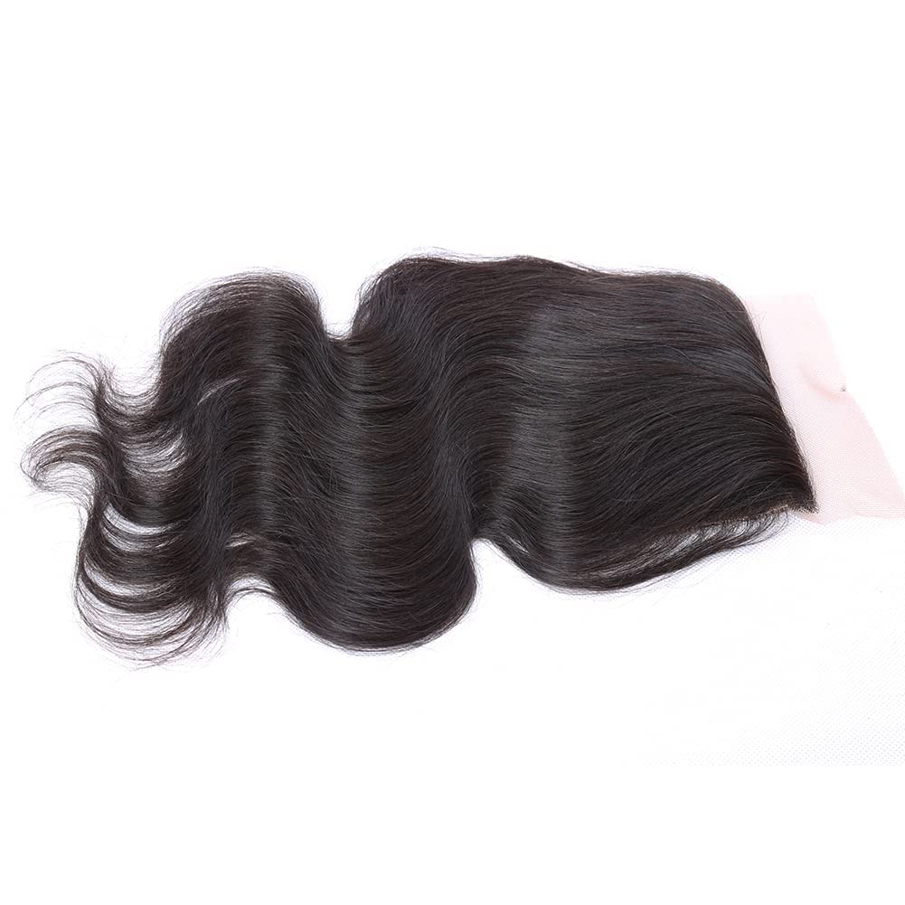 Greatremy 16" Silk Base Closure with Baby Hair Body Wave Virgin Hair Closure 4"X4" Free Part Natural Color