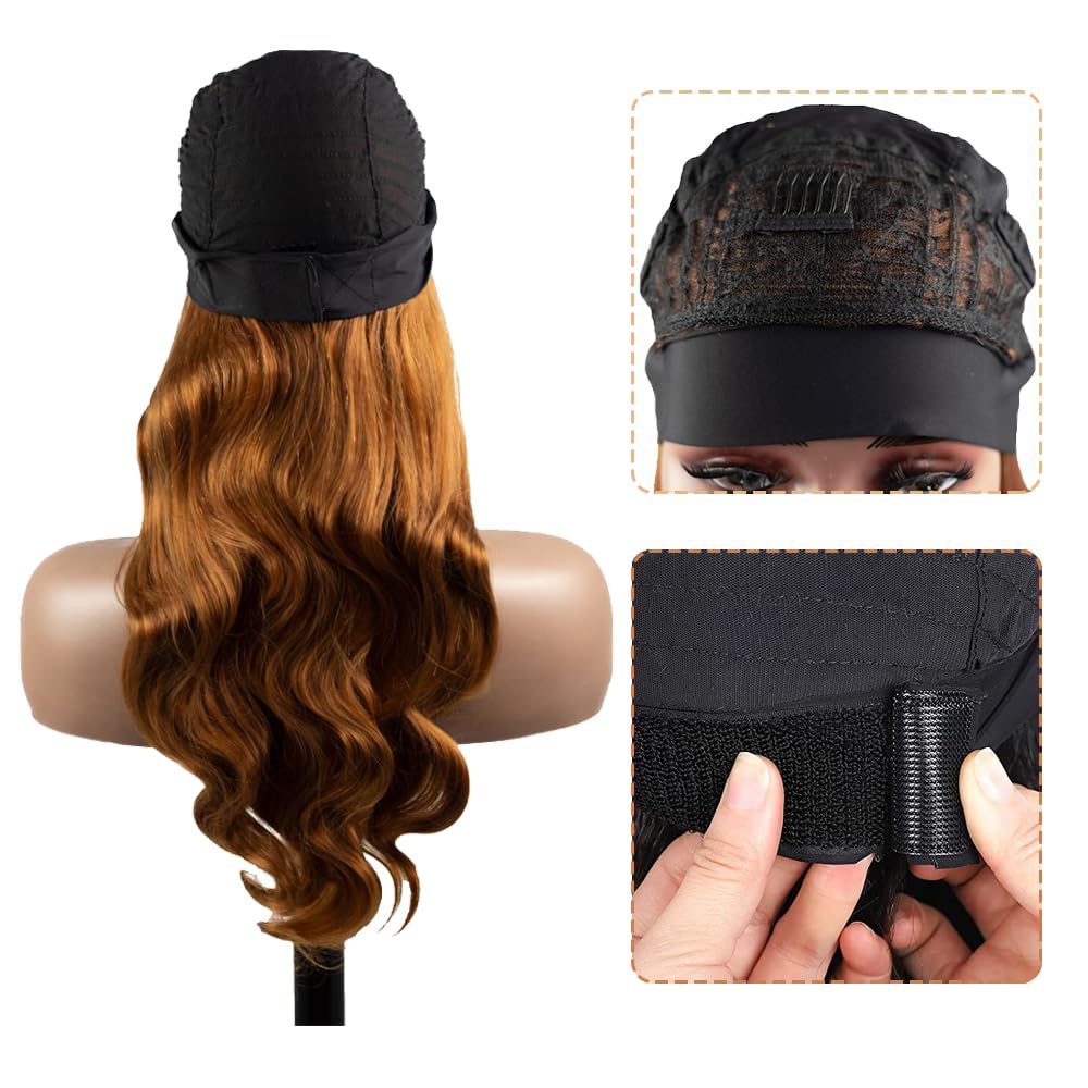 32 Inch #30 Brown Headband Wigs Human Hair Light Brown Body Wave Headband Wigs 150% Density Brazilian Virgin Hair Glueless None Lace Front Wigs Full Head Machine Made Half Wigs For Women