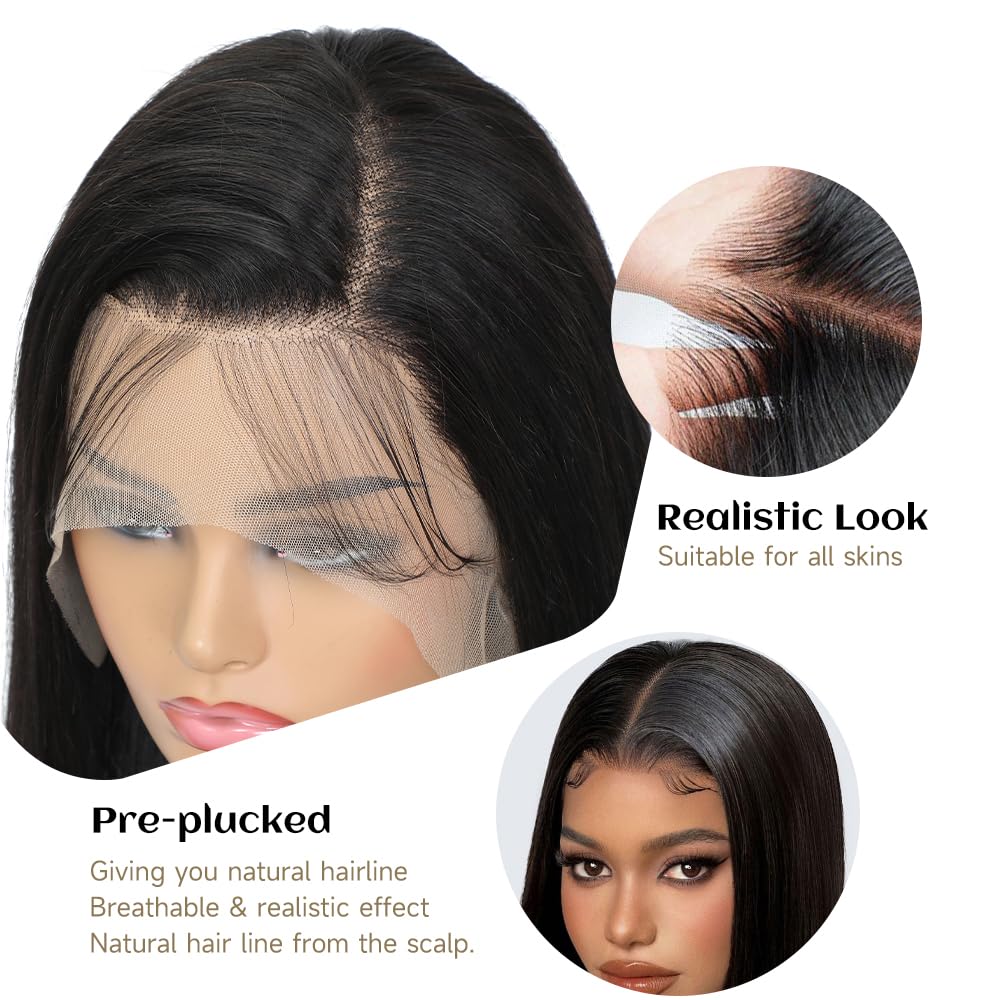 13x6 Lace Front Wigs Human Hair Straight Wigs Human Hair 200% Density Pure Human Hair Wig Pre Plucked Human Hair HD Lace Front Wigs With Baby Hair Frontal Glueless Wigs Human Hair for Women 30 Inch
