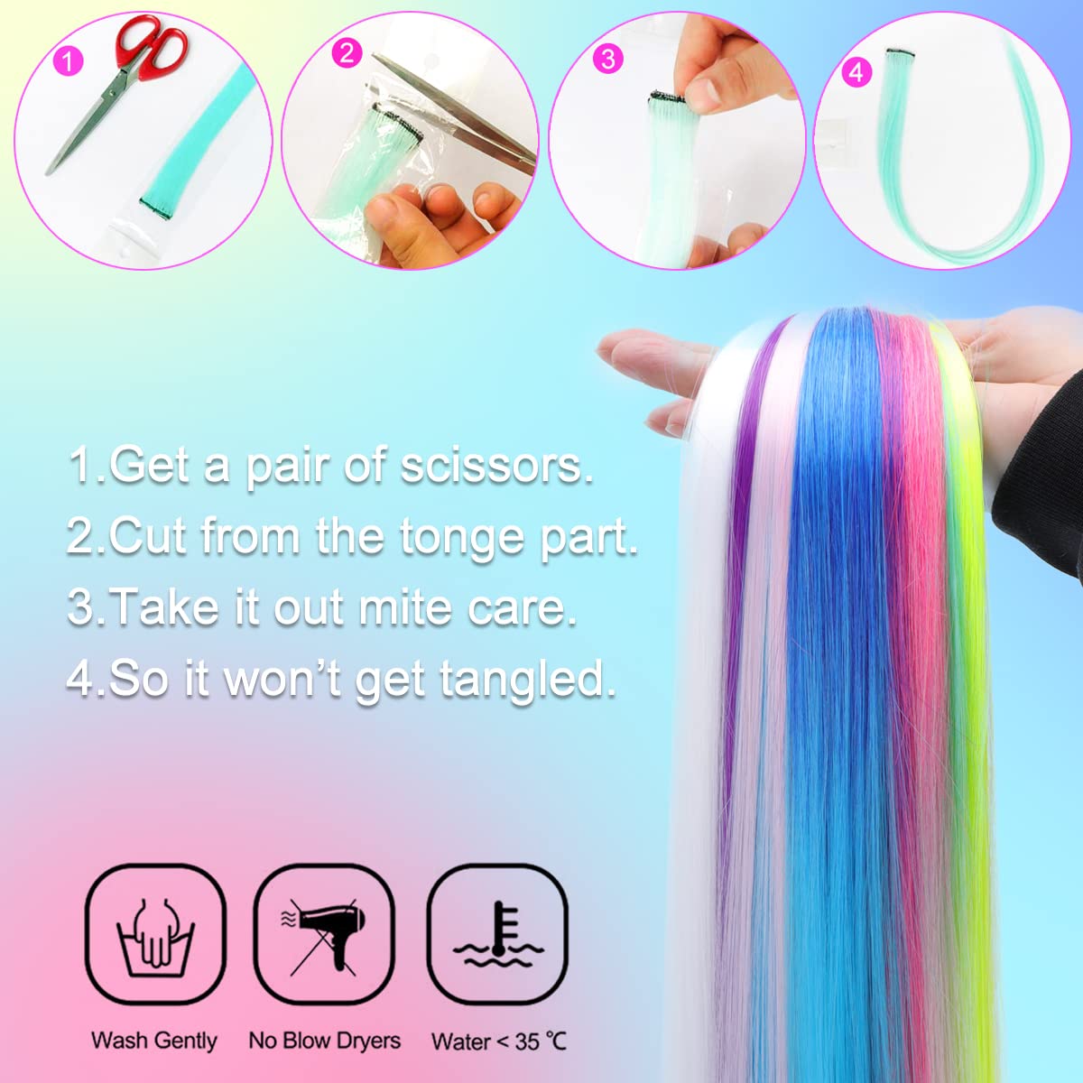 12PCS Colored Red Hair Extensions Straight Multicolor Clip in Hair Extensions Colorful 20 Inch Rainbow Hair Extensions for Kids Women's Gifts Halloween Christmas Party Highlights (12pcs Red)