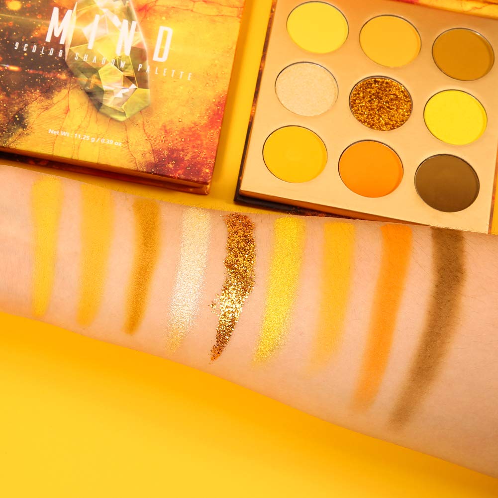 docolor Eyeshadow Palette 9 Colors Yellow Eyeshadow Gemstone Shadow Palette Highly Pigmented Mattes Shimmers Naked Smokey Glitter Cream Colorful Powder Blendable Long Lasting Waterproof Makeup Palette