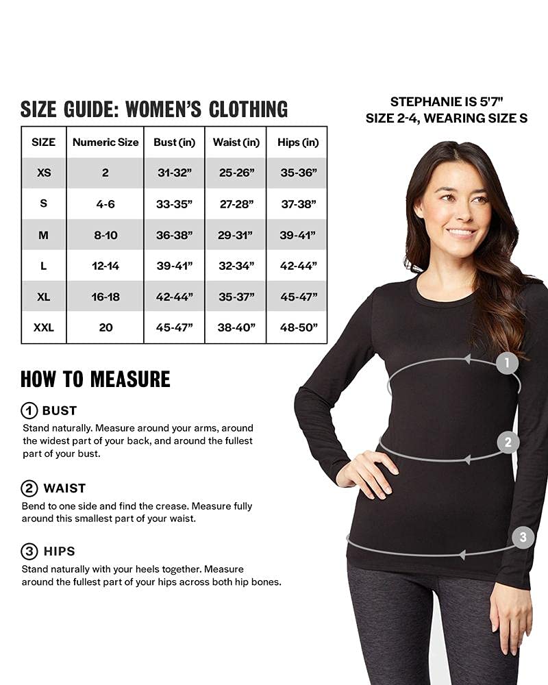32 DEGREES Heat Womens Ultra Soft Thermal Lightweight Baselayer Crew Neck Long Sleeve Top, Black, X-Large