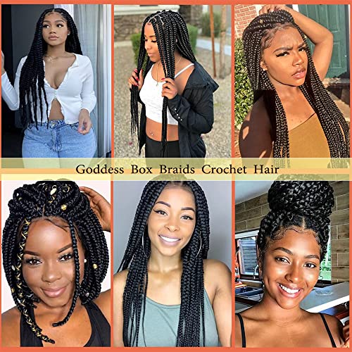 Crochet Box Braids 6 Packs 144 Strands 14 Inch Goddess Box Braids Crochet Hair Pre looped Crochet Hair 3x Crochet Braids for Black Women (14 Inch 1B)