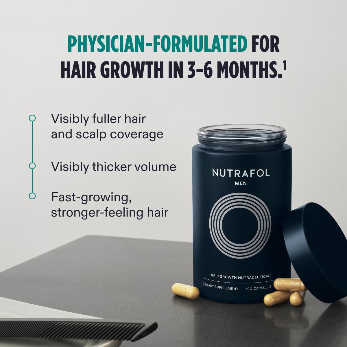 Nutrafol Men's Hair Growth Supplement and Hair Serum, Clinically Tested for Visible Thickness and Strength - 1 Month Supply, 1.7 Fl Oz Bottle