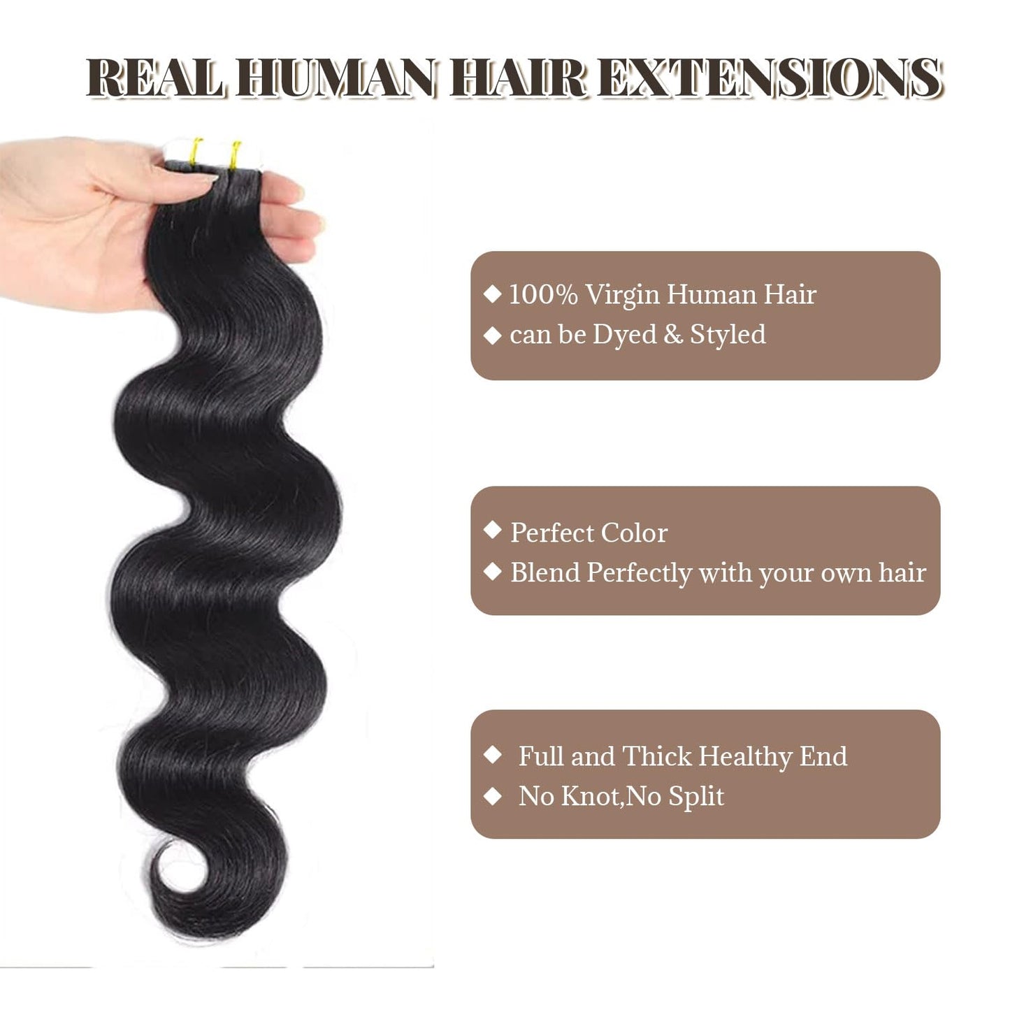 Tape in Hair Extensions Human Hair Body Wave Remy Human Hair Natural Black Extensions for Black Women Real Human Hair 12 Inch 50G/pack 20pcs Tape in Hair Extensions Human Hair Tape in Extensions
