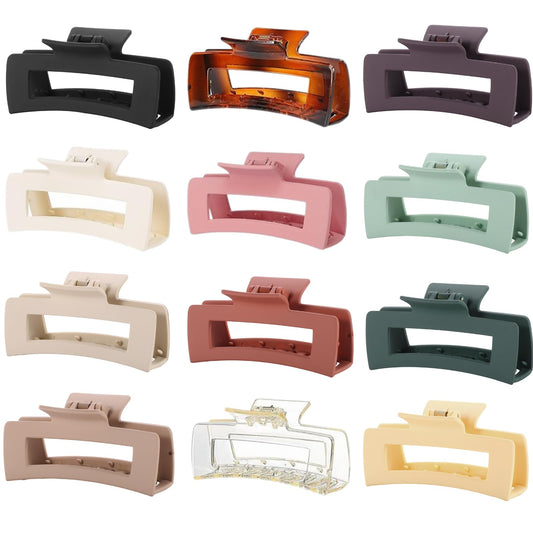 12 Pcs Large Square Hair Claw Clips for Women, 4.3-Inch Matte Rectangle Claw, Strong Hold Non-slip Hair Clips for Thick & Thin Hair