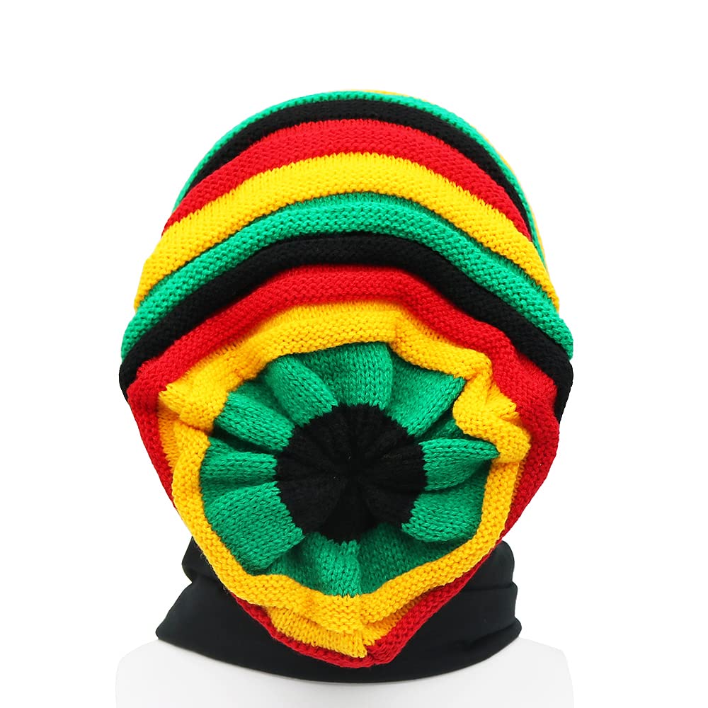 Unisex Jamaica Reggae Cap Rasta Slinky Beanie Multi-Colour Striped Slouchy Baggie Beanie Skullies Gorro Rasta Hat