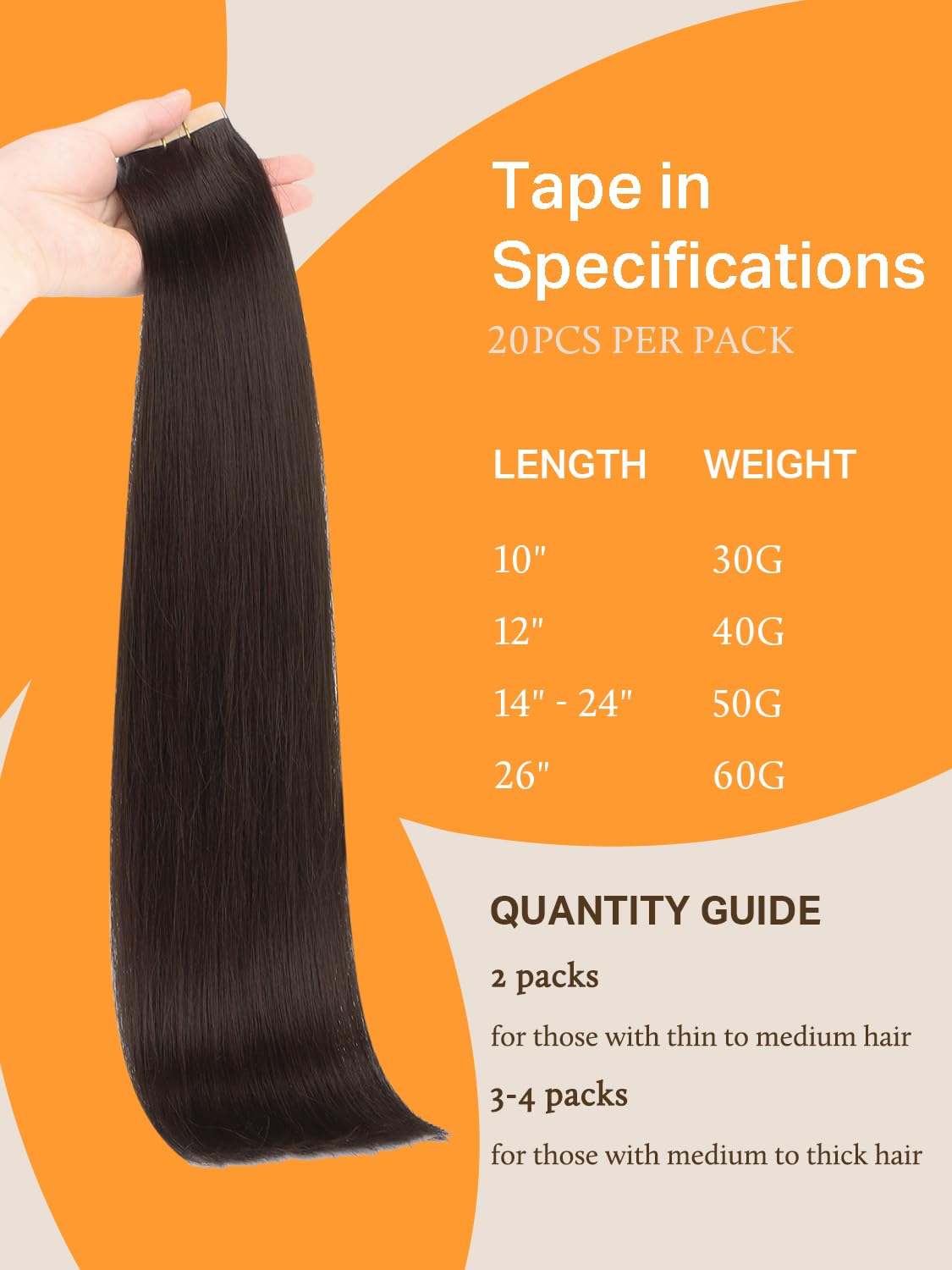 DOORES Human Hair Extensions, Light Dark Brown 20 Inch 50g 20pcs, Tape in Hair Extensions Remy Straight Hair for Women Double Side Tape in Hair Extensions