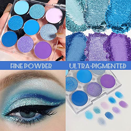 9-Color Shimmer & Matte Blue Eyeshadow Palette – Highly Pigmented Light & Dark Blue Shades, Blendable Shiny & Matt Makeup Powder