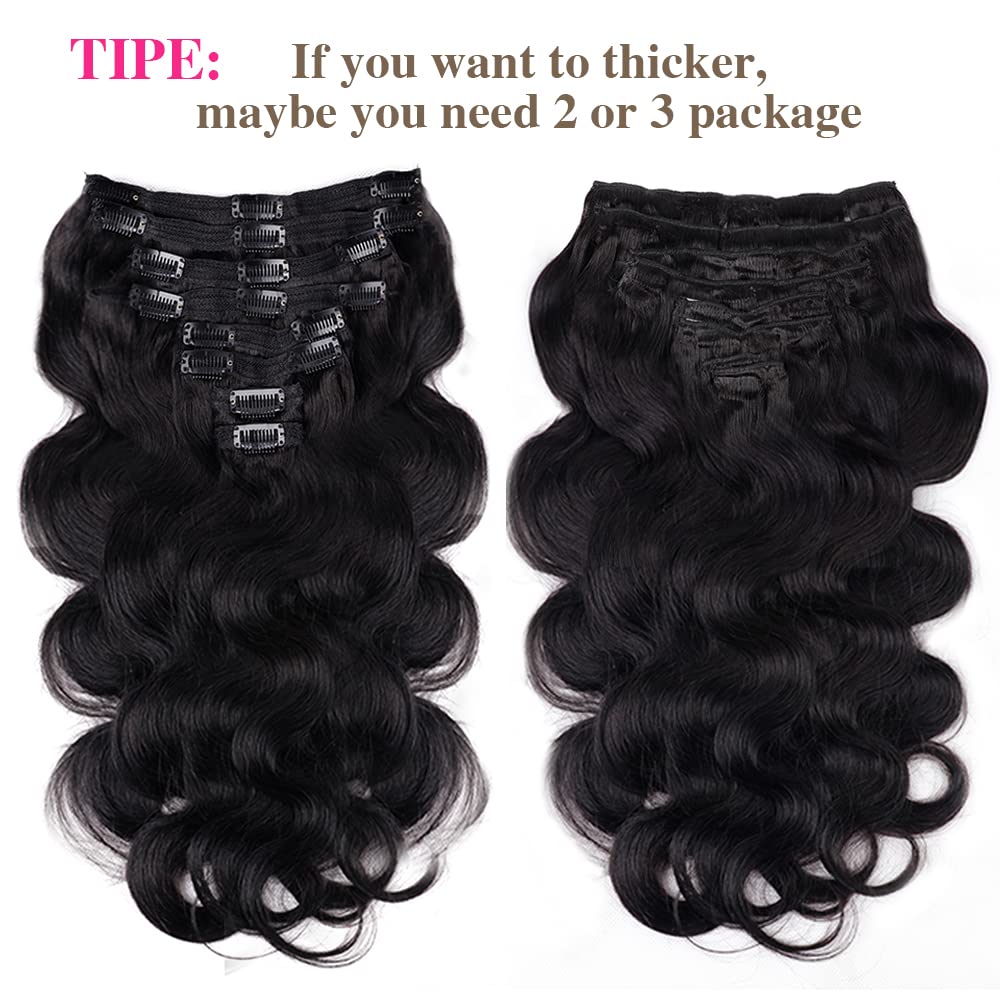 Body Wave Clip In Hair Extensions For Black Women 8Pcs Clip In Human Hair Extensions With 18 Clips Double Weft Natural Color 120g(22inch, Natural Black Body)