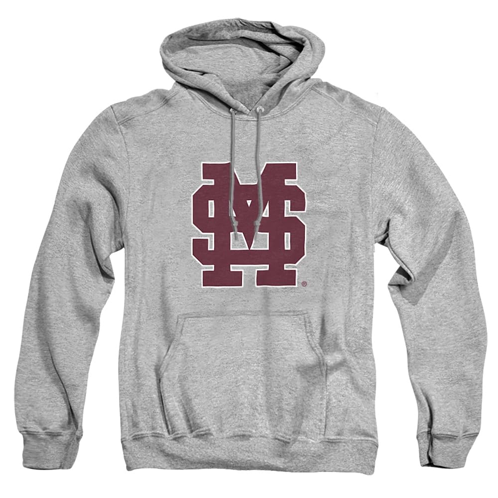 Mississippi State Bulldogs Official Baseball Logo Unisex Adult Pull-Over Hoodie,Athletic Heather, 2X-Large