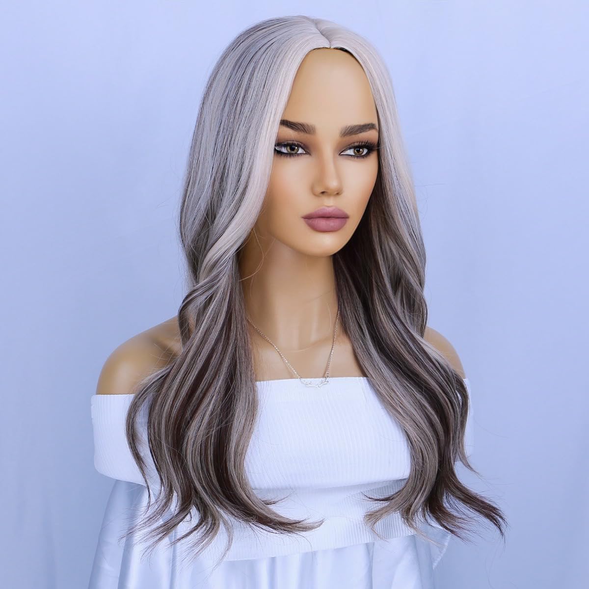 WTHCOS Blonde Mixed Brown Wig Long Wavy Hair Wig for Women Middle Part Wig Auburn Wig Heat Resistant Synthetic Hair Wigs for Daily Use Cosplay Wig With Wig Cap