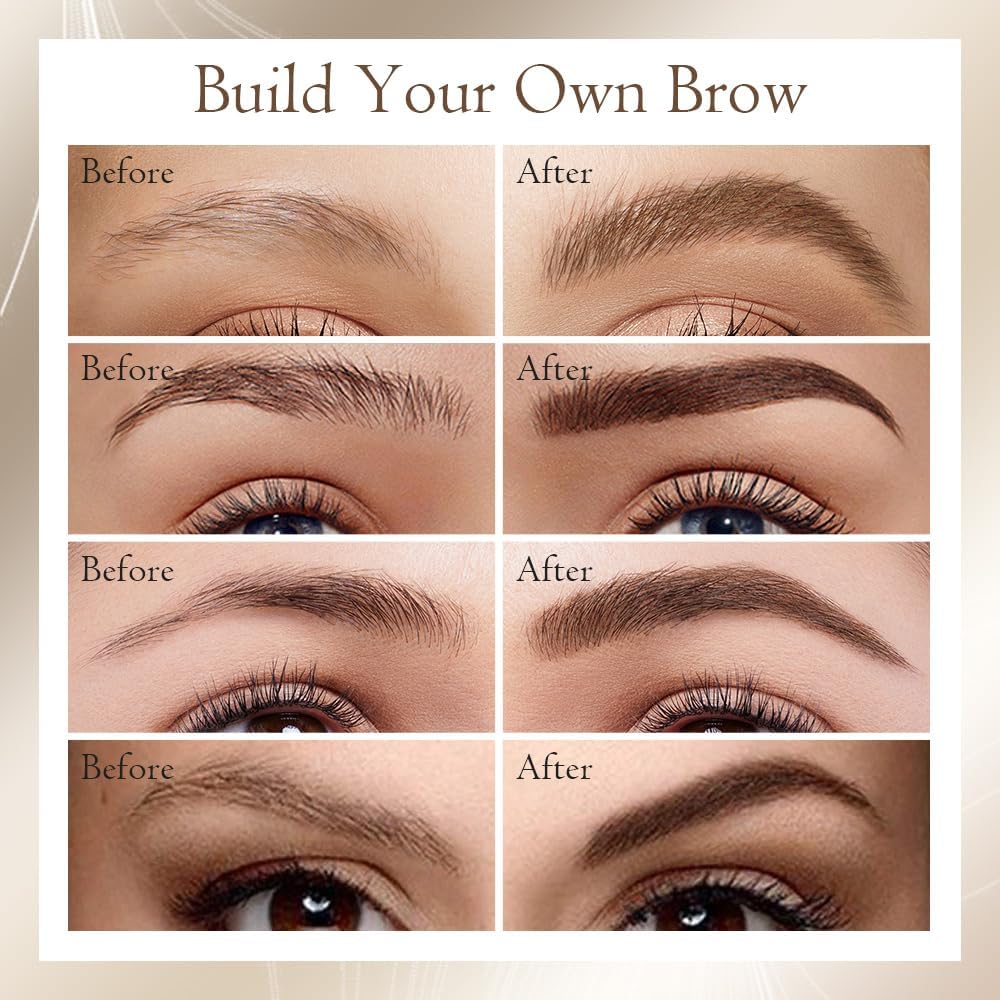 2024 New 2-in-1 Eyebrow Pencil with Gel,Waterproof Magic Eyebrow Pencil,Dual-Ended 3D Microblading Eyebrow Pen with 4 Tip & Eyebrow Brush, Makeup Long-Lasting Eyebrow Pen for Women (Light Brown)