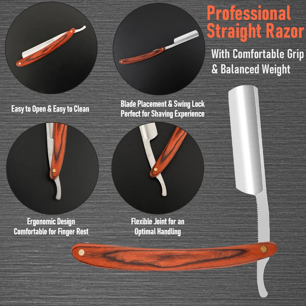 Straight Razor with Strope - Professional Straight Edge Barber Razor Premium Stainless Steel Shaver Razor with Shaving Strop for Men Home & Salon Grooming Using (NO.147)