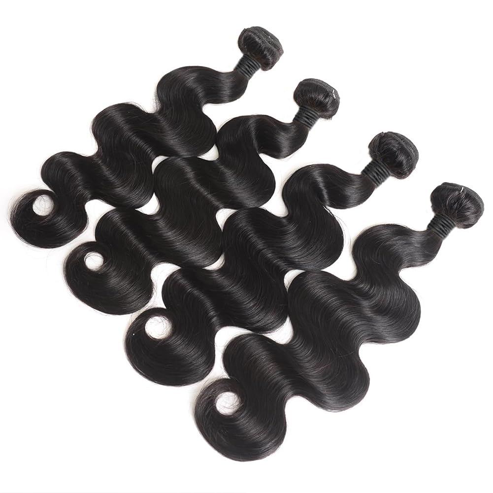 12A Human Hair Bundles Body Wave Human Hair Bundles 100% Unprocessed Brazilian Virgin Human Hair Extensions 14 16 18 20Inch 4 Bundles Deals Human Hair Quick Weave Bundles Human Hair Natural Black