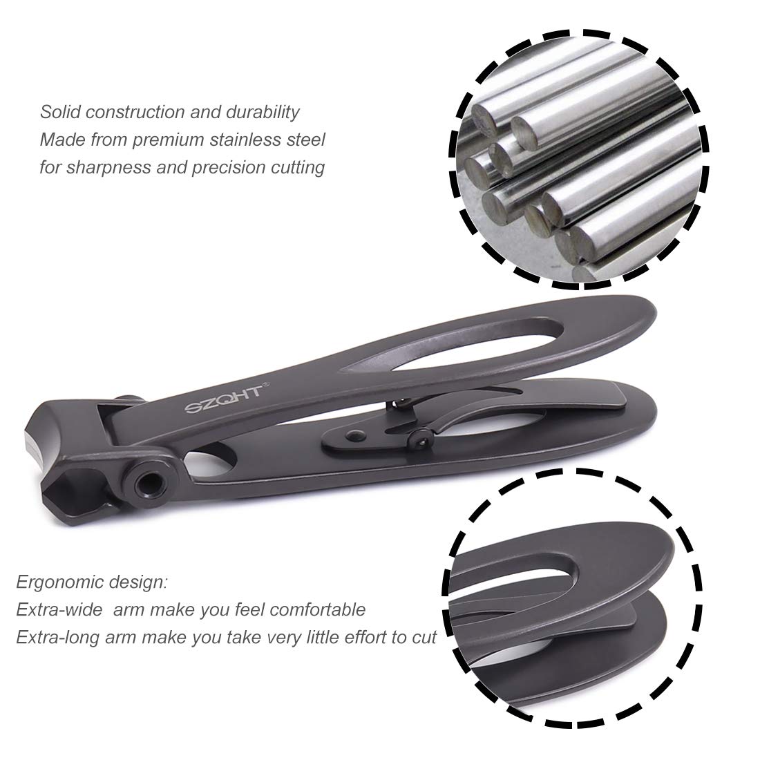 SZQHT Ultra Wide Jaw Opening Toenail Clippers Nail Clippers for Thick Nails Cutter for Ingrown Manicure Set,Pedicure Kit,Men & Women (Gray)