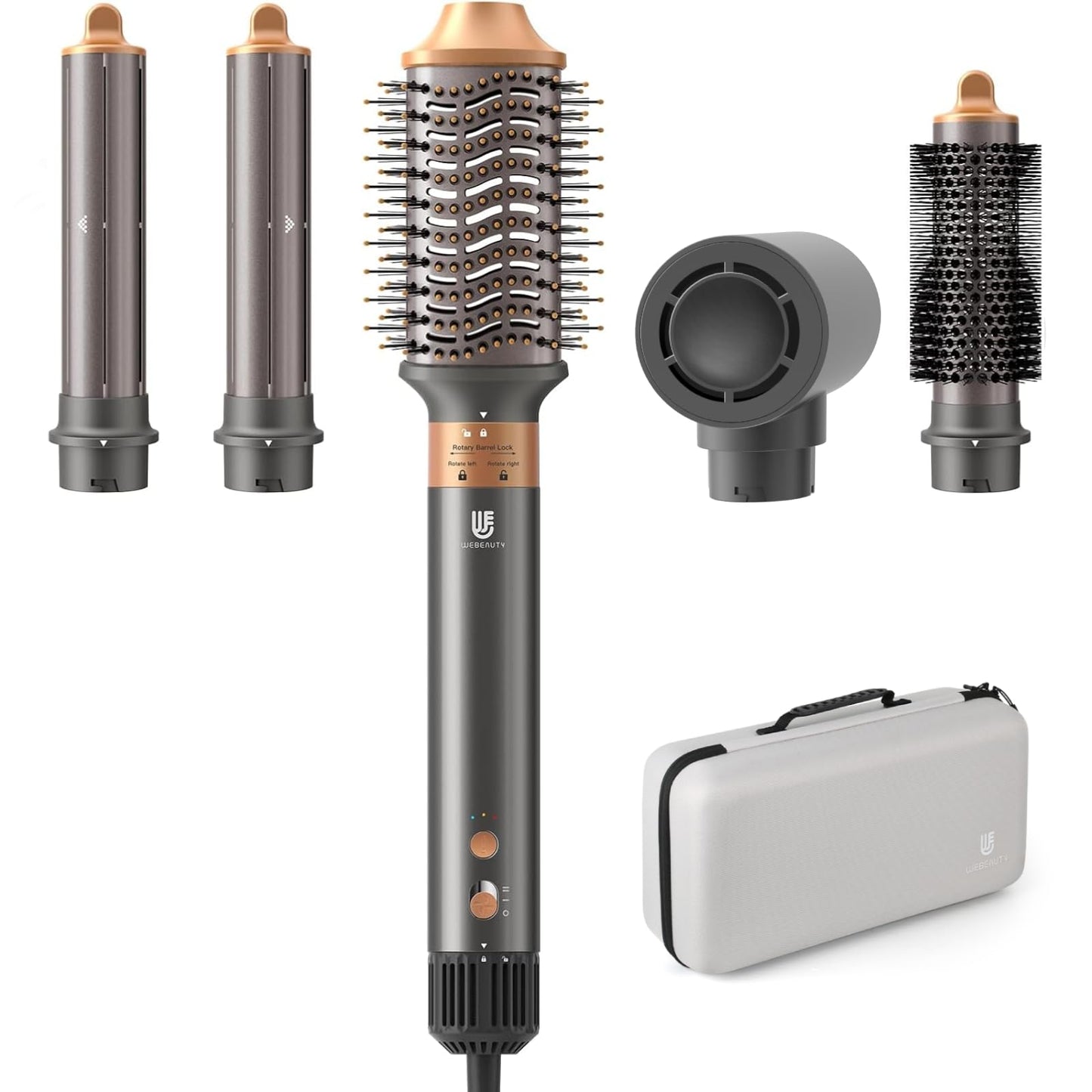 Hair Dryer Brush, webeauty 5 in 1 One Step Professional Hot Air Brush Set for Fast Drying, Curling Drying, Straightening Combing, Hair Styler [Ceramic Coating] [Negative Ion] 110000 RPM (Grey+Gold)