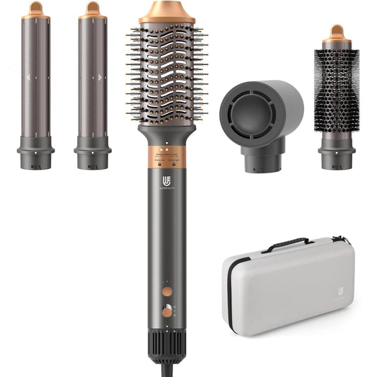 Hair Dryer Brush, webeauty 5 in 1 One Step Professional Hot Air Brush Set for Fast Drying, Curling Drying, Straightening Combing, Hair Styler [Ceramic Coating] [Negative Ion] 110000 RPM (Grey+Gold)