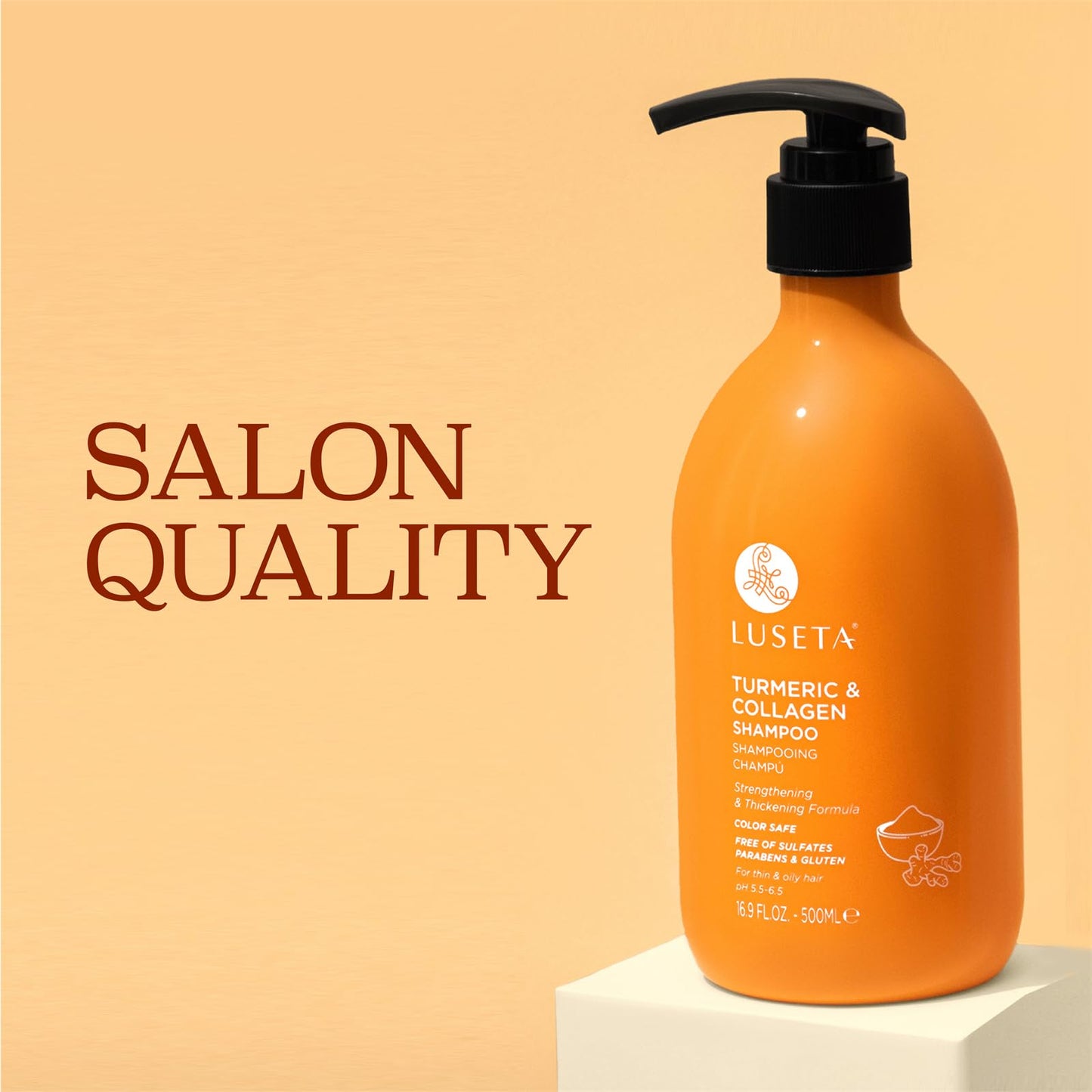 Luseta Hair Growth Shampoo with Turmeric & Collagen, Thickening Hair Volumizing Shampoo for Women and Men Thinning or Oil Hair, Color Safe Shampoo for Treated Hair Sulfate and Parabens Free 16.9Oz