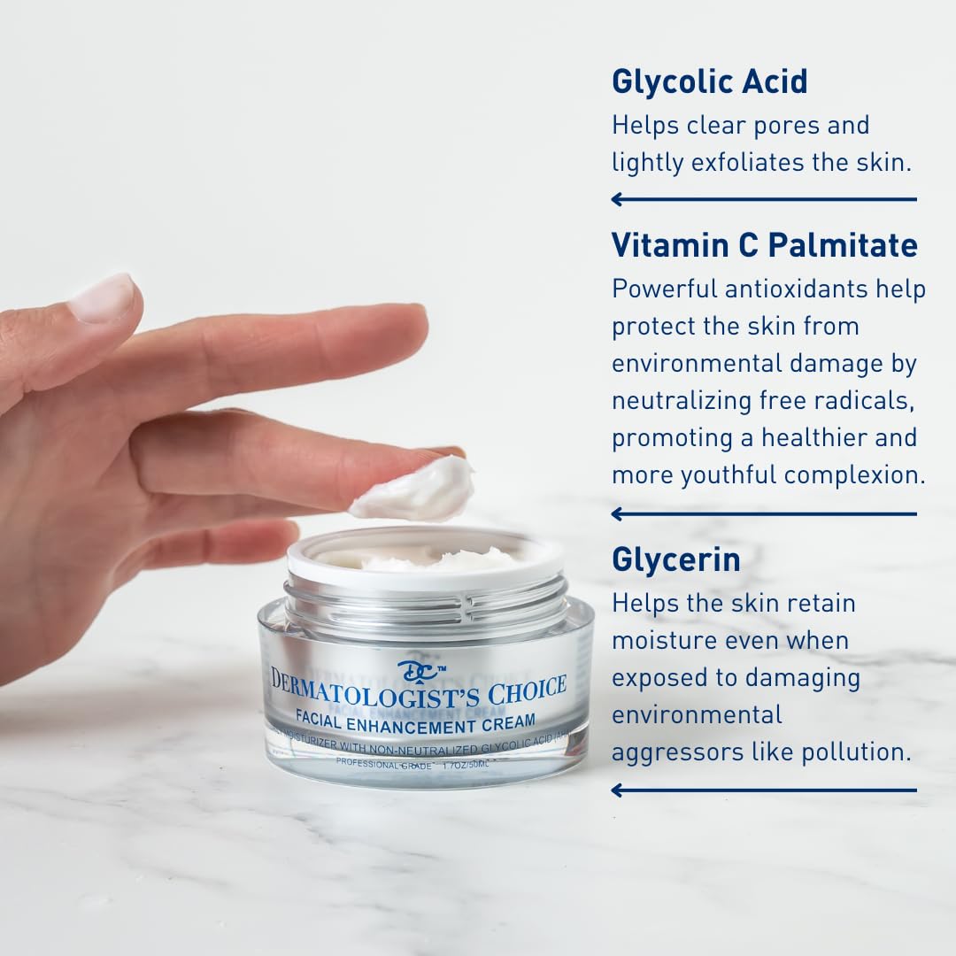 Dermatologist's Choice Facial Enhancement Cream Active Non-Neutralized Glycolic Acid 1.7 Oz Fragrance-Free, Cruelty-Free, Clinical Professional Grade Anti-Aging