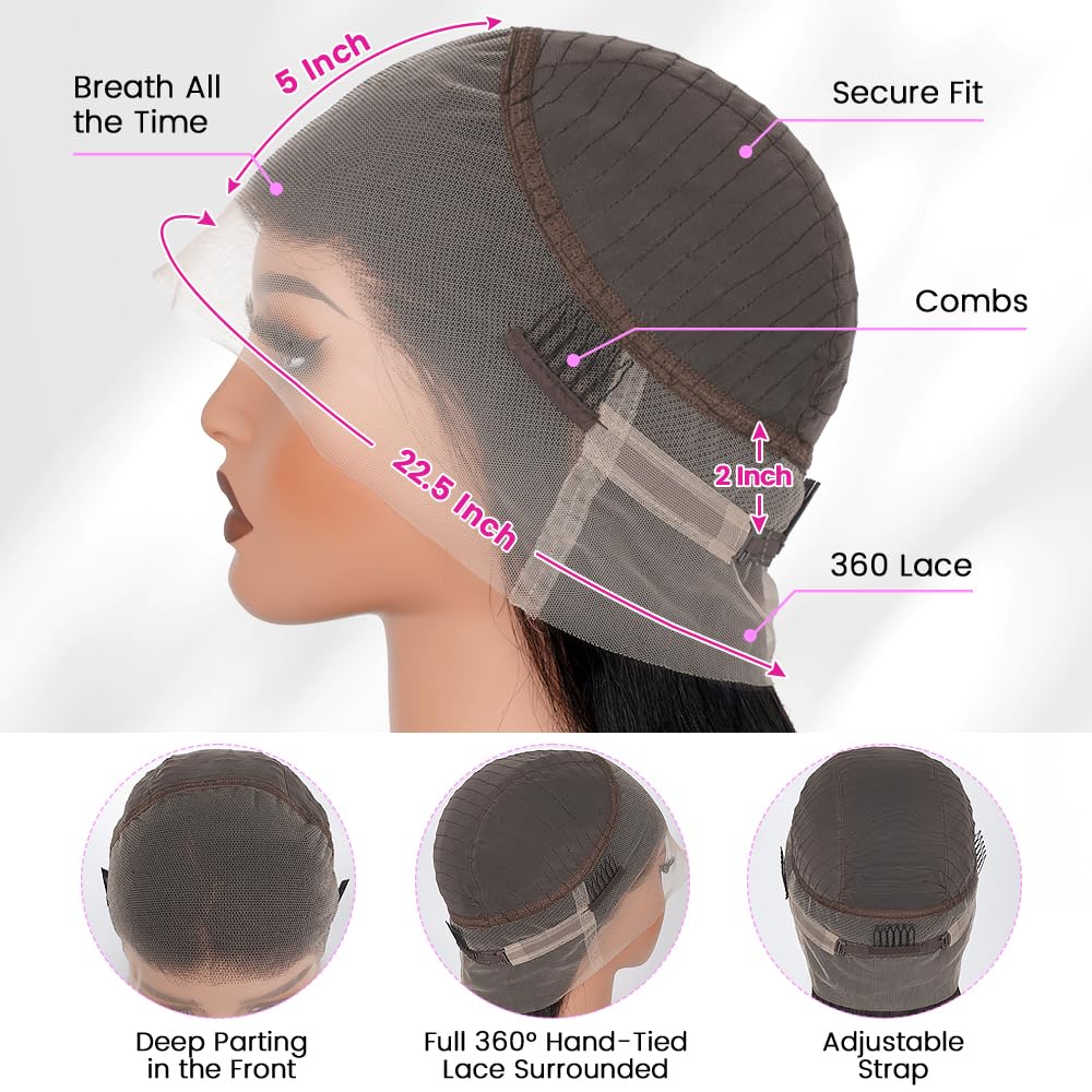 360 Lace Front Wigs Human Hair 360 Lace Front Wigs Pre Plucked Hairline, Wear And Go Human Hair HD Transparent Lace Frontal Wigs Human Hair for Women Glueless Wigs Human Hair with Baby Hair (14 Inch)