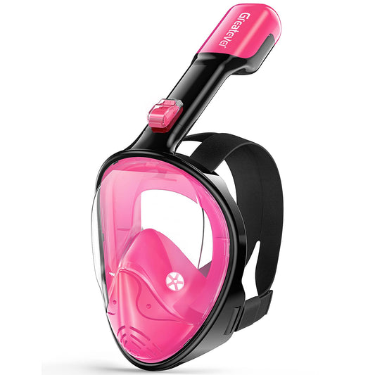 Greatever Full Face Snorkel Mask, Snorkeling Gear for Adults with Latest Dry Top Breathing System and Detachable Camera Mount, Snorkel Mask Adult, Snorkels Anti-Fog & Anti-Leak(Plum Pink, L/XL)