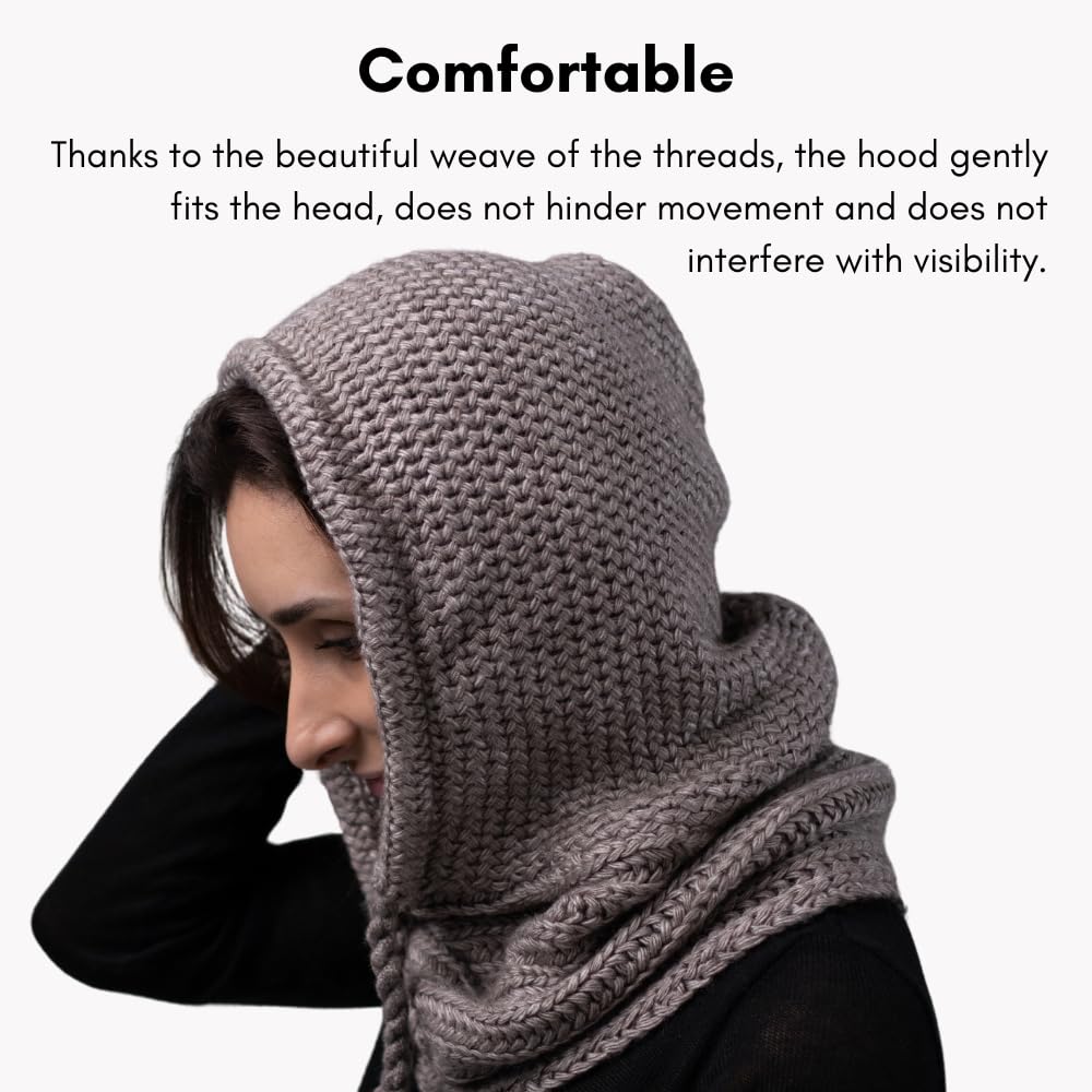 13Yellow Knitted balaclava for women Winter knit hooded scarf Wool womens hooded scarf hat