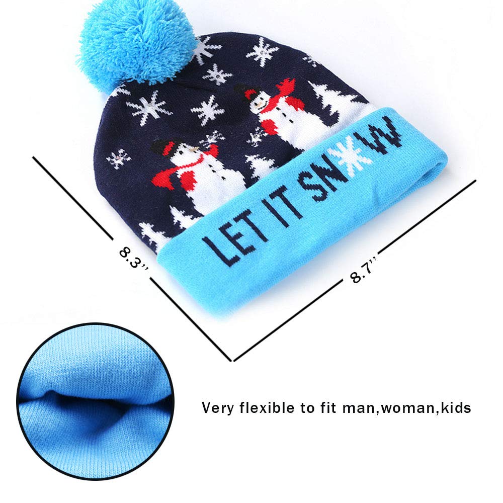 2 Pack LED Light Up Hat Beanie Knit Cap, Unisex Winter Snow Hat Sweater Ugly Holiday Hat Party Beanie Cap,with 6 Colorful Lights LED