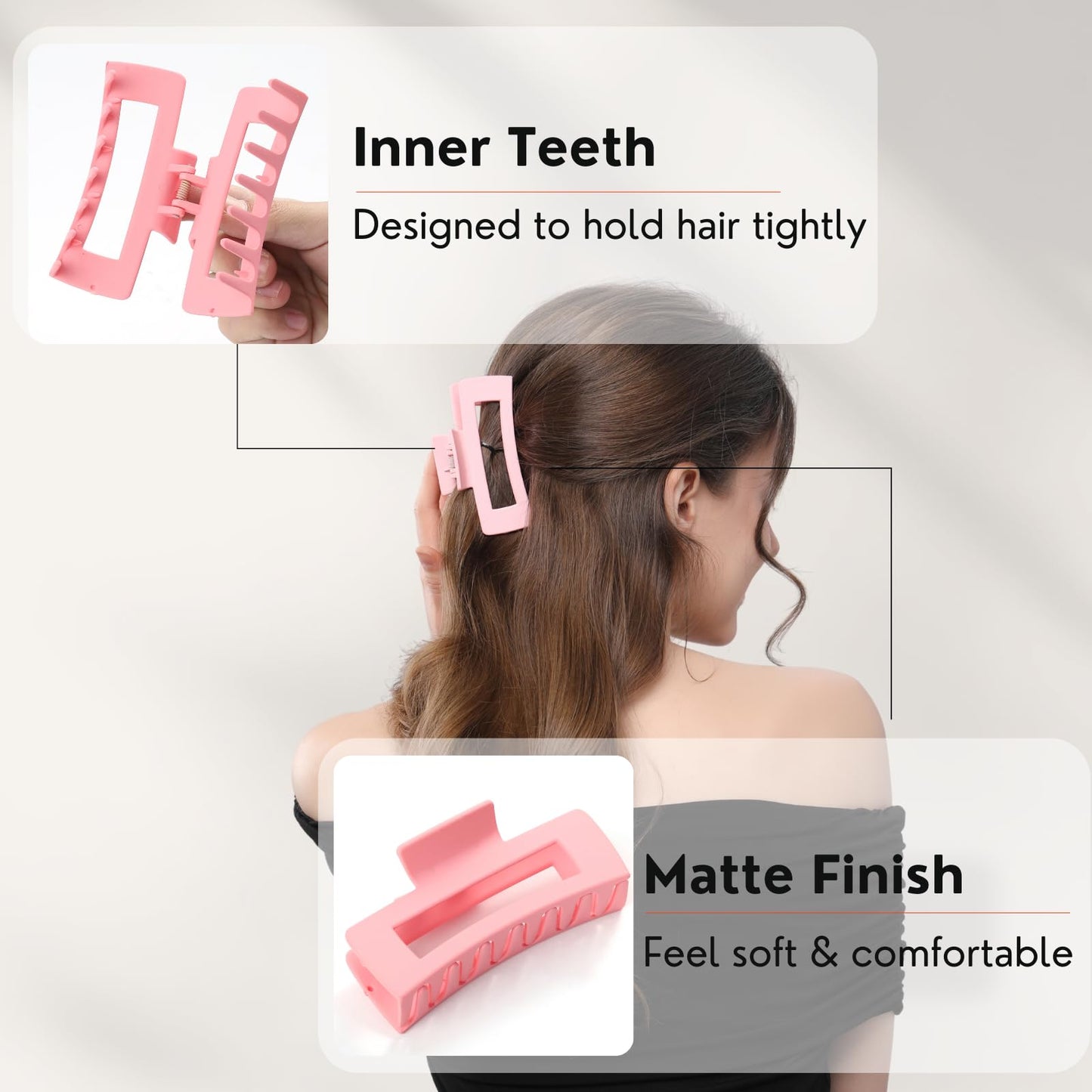 12 Pcs Pink Large Square Hair Claw Clips for Women, 4.3-Inch Matte Rectangle Claw, Strong Hold Non-slip Hair Clips for Thick & Thin Hair