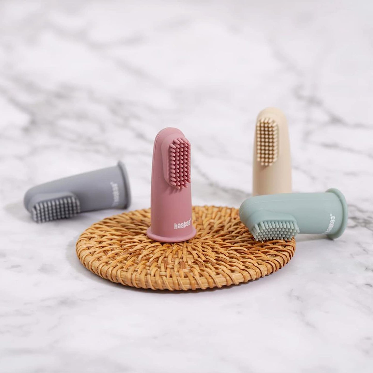 haakaa Silicone Baby Finger Toothbrush Set - Ultra Soft Bristles for Baby Oral Gum Cleaning| Baby Teething Training| Newborn Oral Massager, BPA Free,2PK - 0m+Babies - Cream