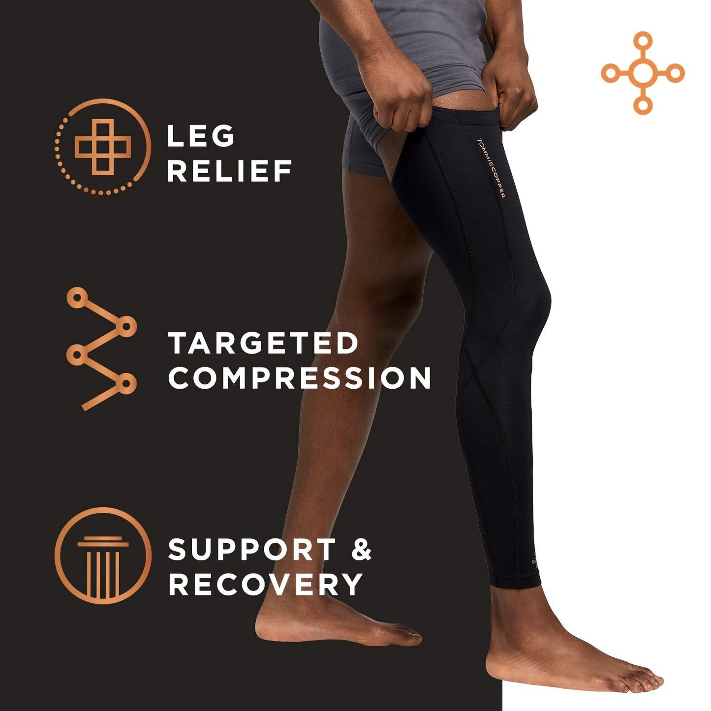 Tommie Copper Performance Compression Leg Sleeve, Unisex, Men & Women | Breathable Support for Muscle Fatigue & Recovery - Black - Small
