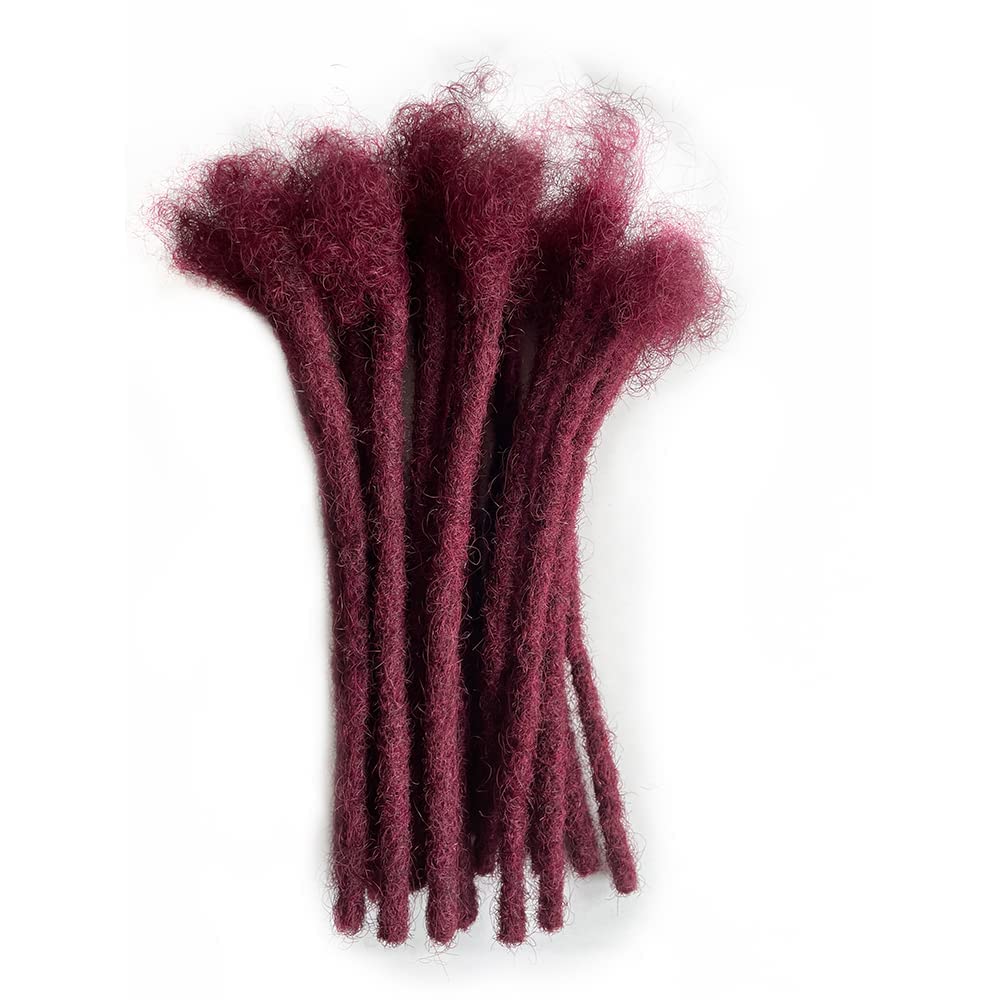 loc extensions Human Hair #Burgundy 8 Inch 10 Strands 0.4cm Thickness for Man/Women/Kid 100% Handmade Can Be Dyed Bleached Curled and Real Permanent Human Hair Dreadlock Extensions