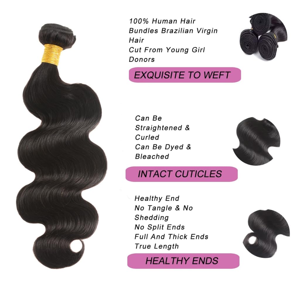 10A Brazilian Body Wave Bundles 22 24 Inch Human Hair 100% Unprocessed Virgin Human Hair Body Wave 2 Bundles Hair Weave Bundles Natural Black for Women