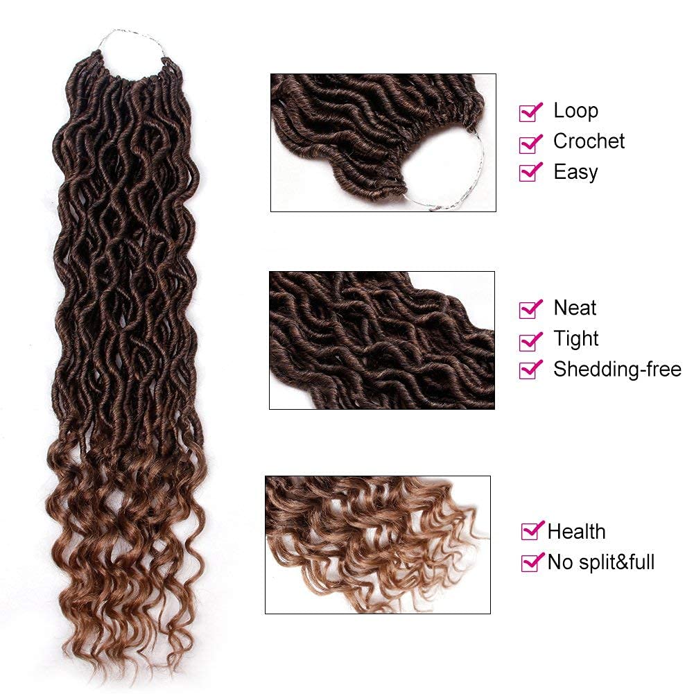 6 Packs Goddess Locs Crochet Hair Wavy Curly Faux Locs Crochet Braids Synthetic Hair Extensions Ombre Crochet Faux Locs Low Temperature Braiding Hair (20" (6 Packs), # T27)