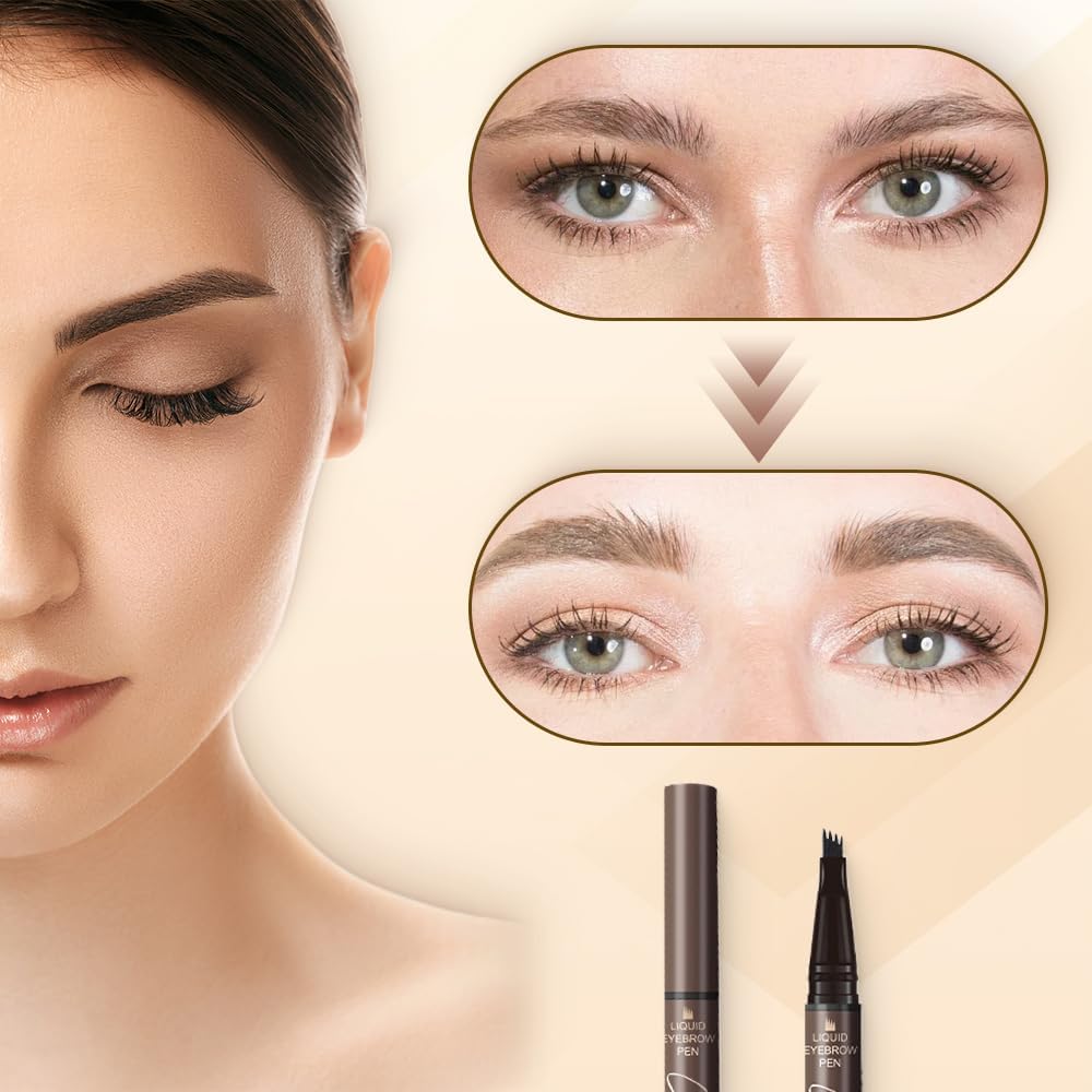 2 in 1 Eyebrow Pencil, 2025 NEW Magic Eyebrow Tattoo Pencil 4 Fork Tip, Waterproof Eyebrow Pen Microblading Eyebrow Pencil Natural Fine Stroke Eyebrow Pen (Dark Brown)