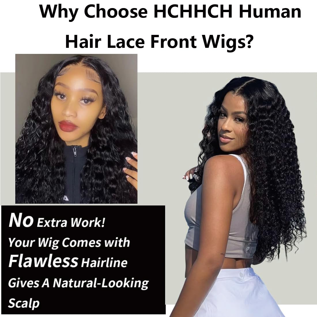 13x4 Deep Wave Lace Front Wigs Brazilian Human Hair Deep Curly 200% Density HD Lace Frontal Human Hair Wigs for Women Glueless Wig Pre Plucked Natural Black 18 Inch