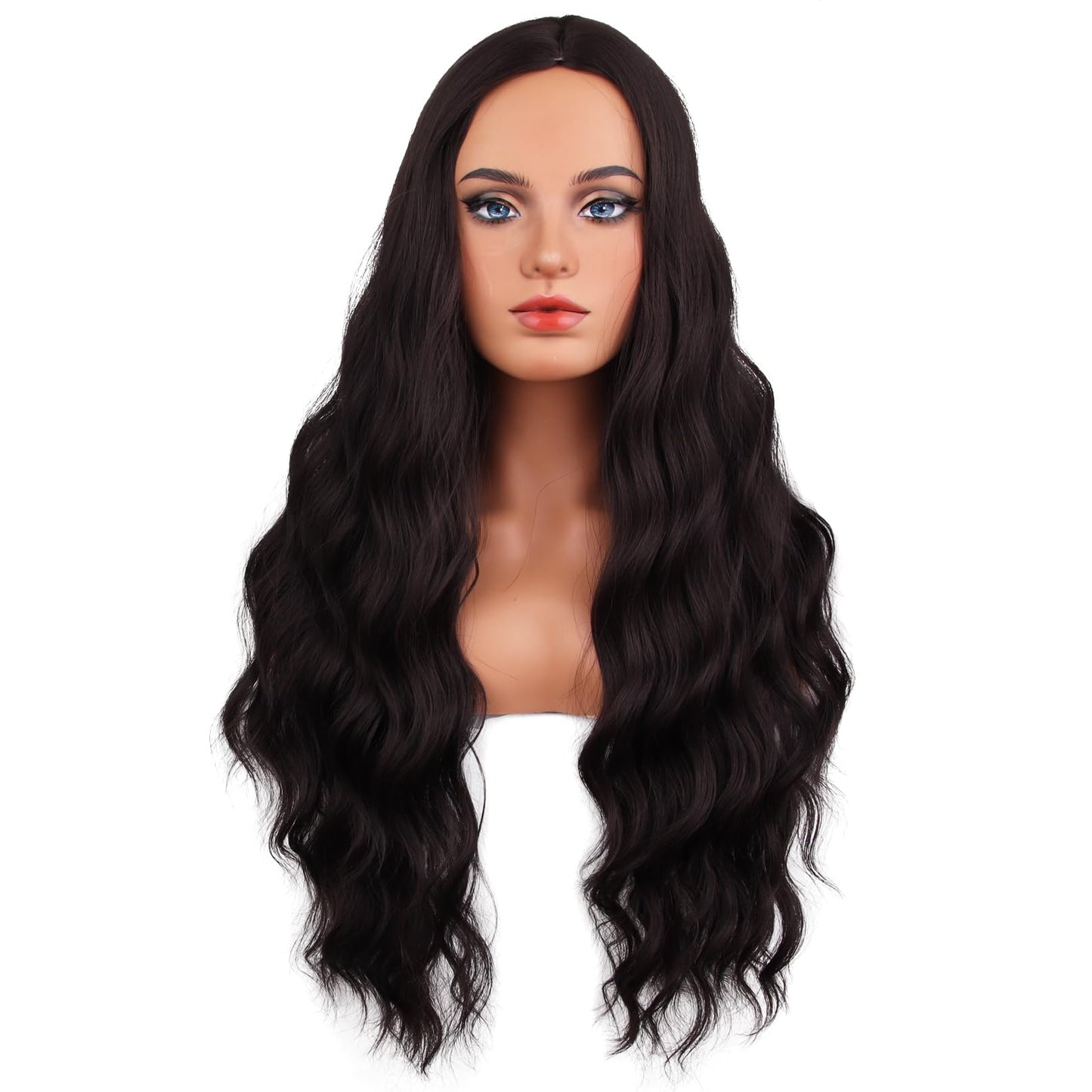 BERON Brown Wigs for Women Long Curly Wavy Hair Wig for Girls Dark Brown Color Middle Part Heat Resistant Synthetic Hair Wigs for Daily Used