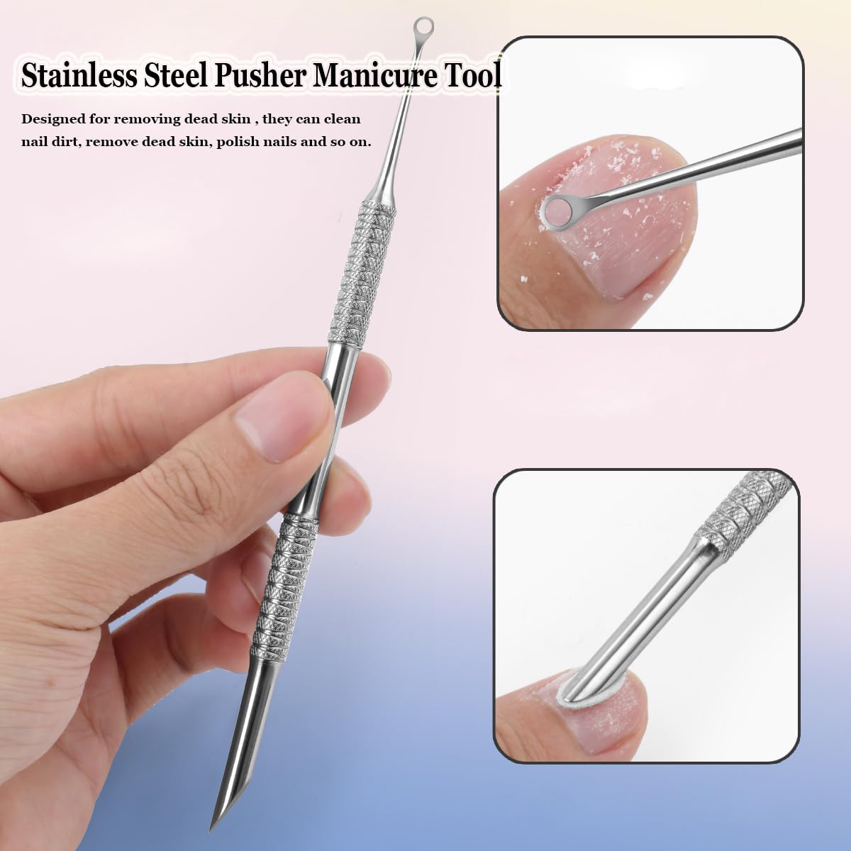 KACHIMOO Cuticle Pusher with 2 Ends,Pre-treatment Cuticle Pusher Cuticle Remover with Sandpaper Sheets,Nail Art Dead Skin Removing Manicure Tool (1 Cuticle Pusher+5 Sandpaper Sheets)