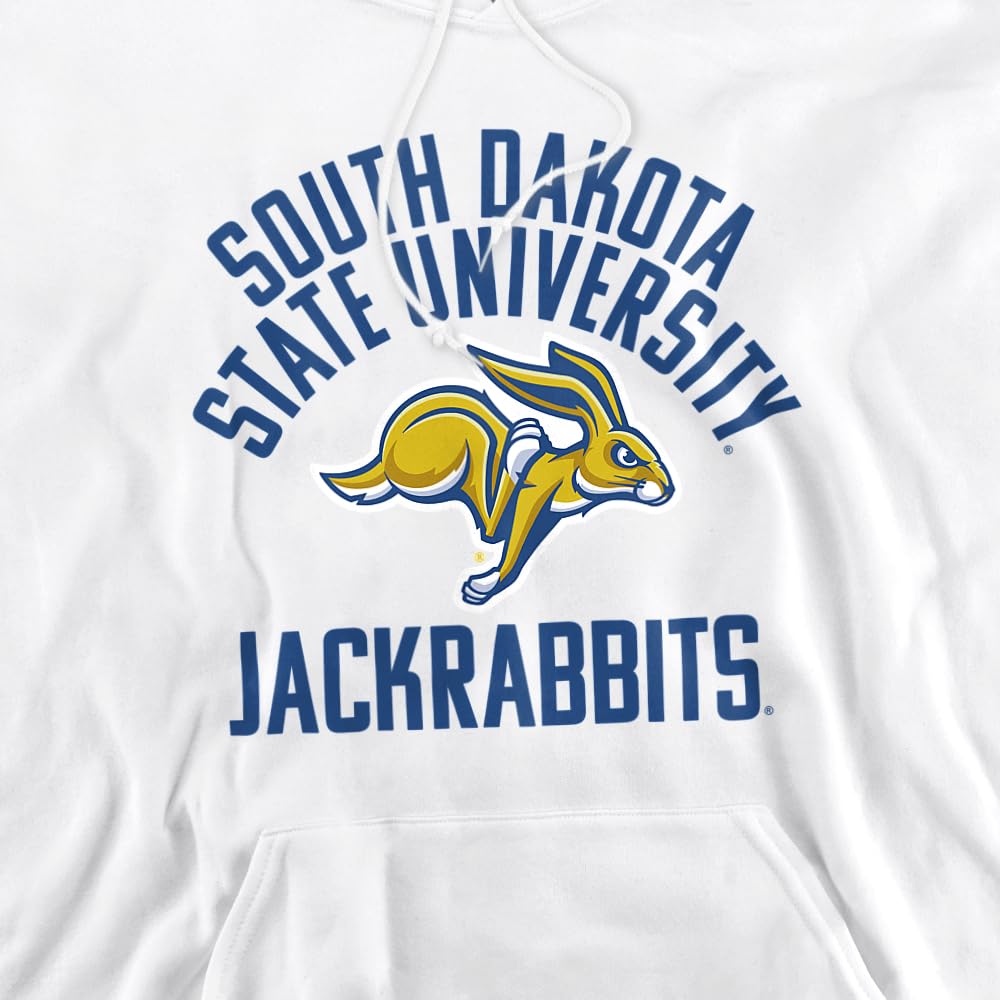 South Dakota State University Official Jackrabbits Logo Unisex Adult Pull-Over Hoodie, White, Medium