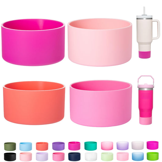 LONPARRY 4-Pack Silicone Boot for Stanley Cup Quencher IceFlow Rubber Bottom Sleeve Protector for Stanley Tumbler HydroFlask Car Travel Cup Bottle Bottom (Carnation+Pink+Coral Red+Peach)