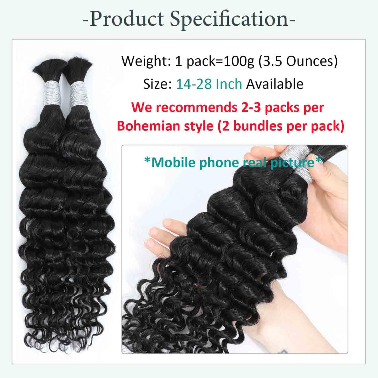 28 Inch Human Hair Braiding Hair Deep Wave Bulk Human Hair for Braiding Boho Braids 100g Water Wave Human Braiding Hair Curly Human Hair for Braiding Bohemian Braids Micro Wet And Wavy Human Hair