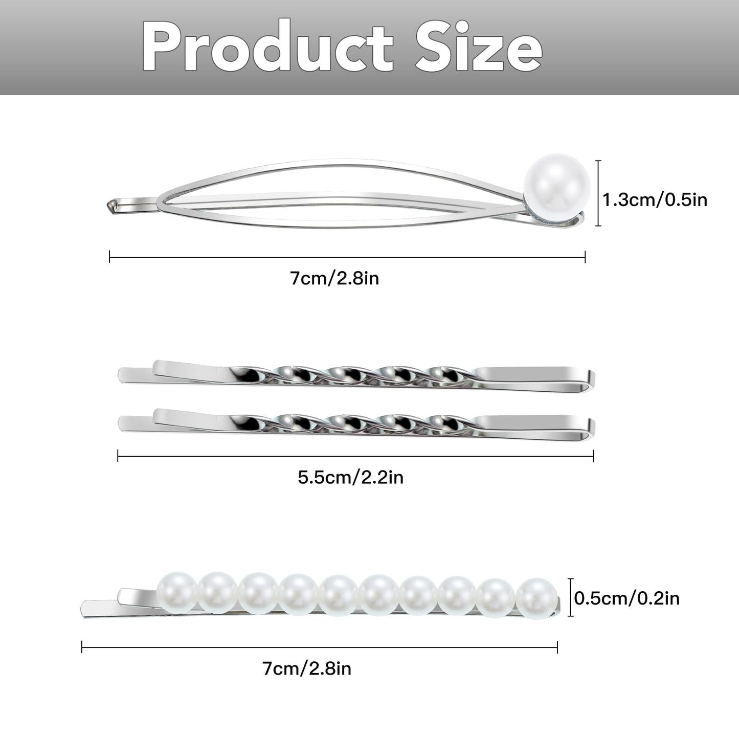 16 Pieces Geometric Metal Hair Pins, Silver Hair Pins Pearls Hair Clips Hair Barrettes Metal Bobby Pins for Woman Girls
