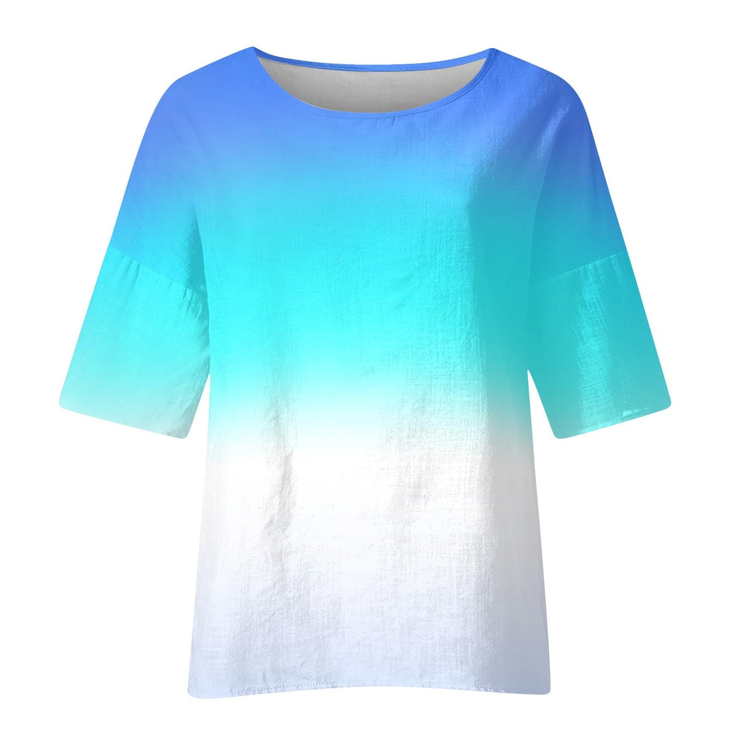3/4 Sleeve T Shirts for Women Crew Neck Plus Size Linen Tops Split Hem Loose Fit Dressy Blouses 3/4 Length Sleeve Womens Tops Summer Tops for Women 2024 Trendy, Blue, X-Large